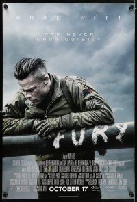 5c282 FURY advance DS 1sh '14 great image of soldier Brad Pitt, war never ends quietly!