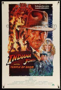 5c391 INDIANA JONES & THE TEMPLE OF DOOM 1sh '84 art of Harrison Ford & cast by Drew Struzan!