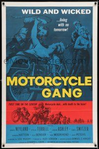5c002 MOTORCYCLE GANG 1sh '57 wild & wicked, living with no tomorrow, rare different coloring