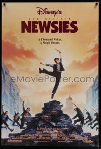 5c526 NEWSIES DS 1sh '92 Disney newsboy Christian Bale, great art by John Alvin!