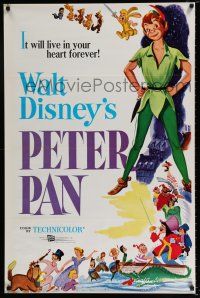 5c552 PETER PAN 1sh R69 Walt Disney animated cartoon fantasy classic, great full-length art!