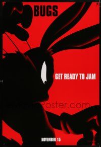 5c670 SPACE JAM teaser DS 1sh '96 basketball, cool silhouette artwork of Bugs Bunny!