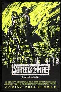 5c713 STREETS OF FIRE yellow style advance 1sh '84 Walter Hill, cool dayglo Riehm art!