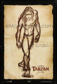 5c734 TARZAN June sketch teaser DS 1sh '99 Walt Disney, from Edgar Rice Burroughs, cool sketch art!