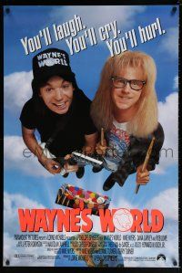 5c805 WAYNE'S WORLD int'l 1sh '91 Mike Myers, Dana Carvey, one world, one party, excellent!