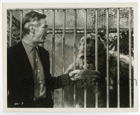 5d142 BLACK ZOO 8.25x10 still '63 c/u of psychotic Michael Gough with giant fake ape behind bars!