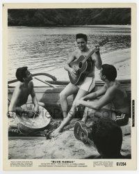 5d147 BLUE HAWAII 8.25x10.25 still '61 Elvis Presley playing guitar with guys on the beach!