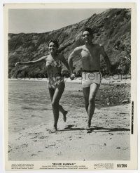 5d148 BLUE HAWAII 8x10.25 still '61 Elvis Presley & sexy Joan Blackman in bikini running on beach!