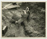 5d167 BRIDES OF DRACULA 8.25x10 still '60 c/u Peter Cushing as Van Helsing fallen on the ground!