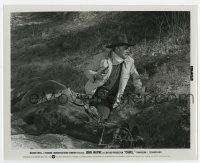 5d186 CAHILL 8x10 still '73 scared John Wayne with gun on the ground by his fallen horse!