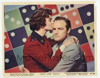 5d020 GUYS & DOLLS color 8x10 still #7 '55 Marlon Brando & Jean Simmons kiss over dice background!