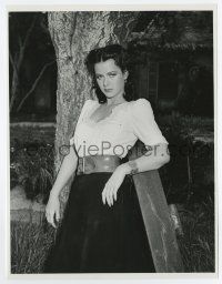 5d423 HEDY LAMARR 8x10 still '40s great standing portrait leaning against tree in sexy blouse!