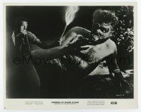 5d437 HORRORS OF SPIDER ISLAND 8x10.25 still '65 guy with torch by the most hideous monster!