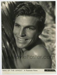 5d522 KING OF THE JUNGLE deluxe 6.75x9 still '33 best smiling portrait of Buster Crabbe, Lion Man!