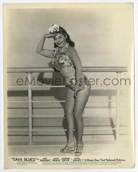 5d674 NAVY BLUES 8x10 still '41 Martha Raye saluting in 2-piece swimsuit with fishnet stockings!