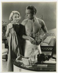 5d738 PRIZE 7.75x10 still '63 sexy Micheline Presle brings robe to barechested Paul Newman!