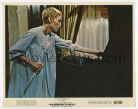 5d035 ROSEMARY'S BABY color 8x10 still '68 Mia Farrow holding knife over baby carriage, Polanski!
