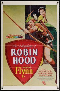 5f021 ADVENTURES OF ROBIN HOOD 1sh R76 Errol Flynn as Robin Hood, Olivia De Havilland