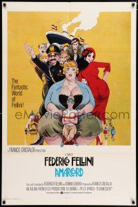 5f036 AMARCORD int'l 1sh '74 Federico Fellini classic comedy, art by Giuliano Geleng!