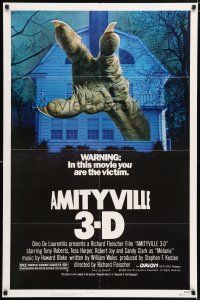 5f039 AMITYVILLE 3D 1sh '83 cool 3-D image of huge monster hand reaching from house!