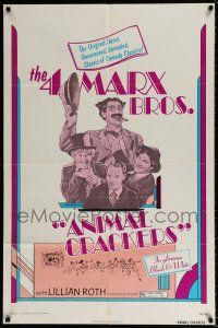 5f048 ANIMAL CRACKERS 1sh R74 wacky artwork of all four Marx Brothers!