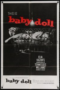 5f068 BABY DOLL 1sh R70 Elia Kazan, classic image of sexy troubled teen Carroll Baker!