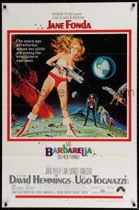 5f083 BARBARELLA 1sh '68 sexiest sci-fi art of Jane Fonda by Robert McGinnis, Roger Vadim