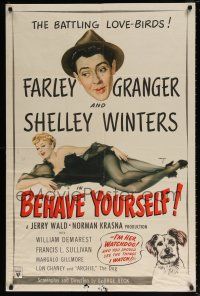 5f096 BEHAVE YOURSELF 1sh '51 Farley Granger above art of sexy Shelley Winters by Alberto Vargas!