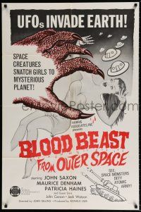5f123 BLOOD BEAST FROM OUTER SPACE 1sh '66 UFOs invade Earth, creatures snatch sexy girls!