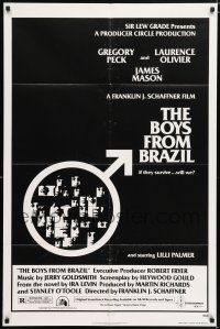 5f134 BOYS FROM BRAZIL 1sh '78 Gregory Peck is a Nazi on the run from Laurence Olivier!