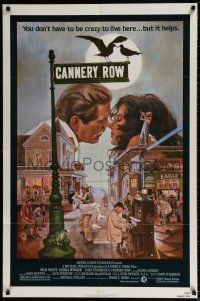 5f154 CANNERY ROW 1sh '82 cool art of Nick Nolte about to kiss Debra Winger by John Solie!