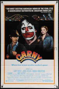 5f160 CARNY style B 1sh '80 Jodie Foster, Robbie Robertson, Gary Busey in carnival clown make up!
