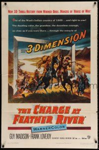 5f173 CHARGE AT FEATHER RIVER 1sh '53 great 3-D art of Guy Madison fighting Native Americans!