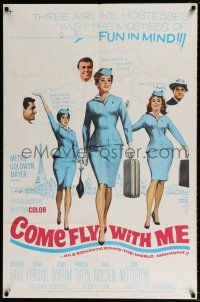 5f186 COME FLY WITH ME 1sh '63 sexy airline hostesses daydreaming of men!
