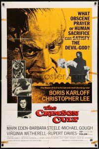 5f201 CRIMSON CULT 1sh '70 Boris Karloff, Christopher Lee, what can satisfy the devil-god?