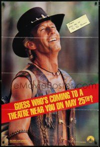 5f203 CROCODILE DUNDEE II teaser 1sh '88 cool different image of Paul Hogan laughing!