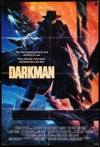 5f210 DARKMAN DS 1sh '90 Sam Raimi, masked hero Liam Neeson, cool title art!