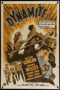 5f239 DYNAMITE 1sh '49 explosive romantic artwork of William Gargan & Virginia Welles!