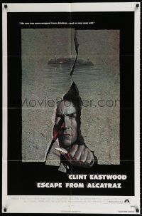 5f258 ESCAPE FROM ALCATRAZ 1sh '79 cool artwork of Clint Eastwood busting out by Lettick!