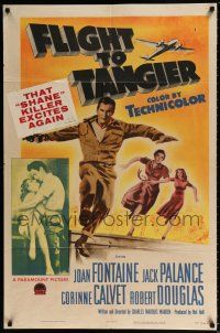 5f293 FLIGHT TO TANGIER 3D 1sh '53 Joan Fontaine & Jack Palance in new perfected Dynoptic 3-D!