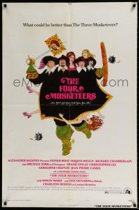 5f306 FOUR MUSKETEERS style B 1sh '75 Raquel Welch, Oliver Reed, great wacky Walter Velez art!