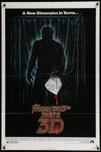 5f314 FRIDAY THE 13th PART 3 - 3D 1sh '82 slasher sequel, art of Jason stabbing through shower!