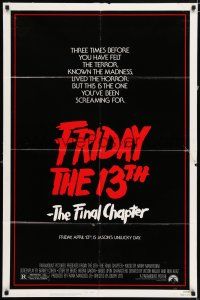5f313 FRIDAY THE 13th - THE FINAL CHAPTER 1sh '84 Part IV, slasher sequel, Jason's unlucky day!