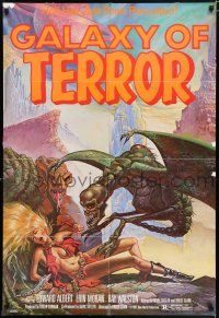 5f326 GALAXY OF TERROR 1sh '81 great sexy Charo fantasy artwork of monster attacking girl!