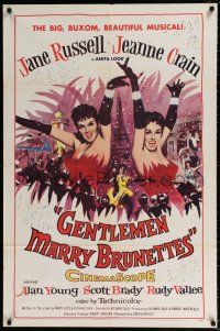 5f329 GENTLEMEN MARRY BRUNETTES 1sh '55 sexy Jane Russell & Jeanne Crain in the big, buxom musical!