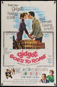 5f334 GIDGET GOES TO ROME 1sh '63 James Darren & Cindy Carol by Italy's Coliseum!