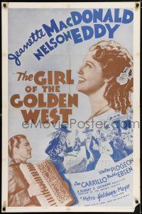 5f338 GIRL OF THE GOLDEN WEST 1sh R62 Jeanette MacDonald & Nelson Eddy!