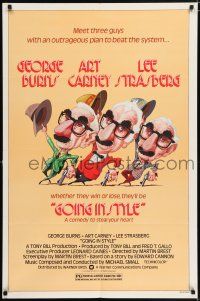 5f347 GOING IN STYLE 1sh '79 wacky art of George Burns, Art Carney & Lee Strasberg!