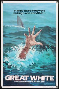5f368 GREAT WHITE style A teaser 1sh '82 great artwork of shark attacking swimmer!