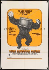 5f373 GROOVE TUBE 1sh '74 Chevy Chase, like TV's Saturday Night Live, wild image of gorilla w/tv!